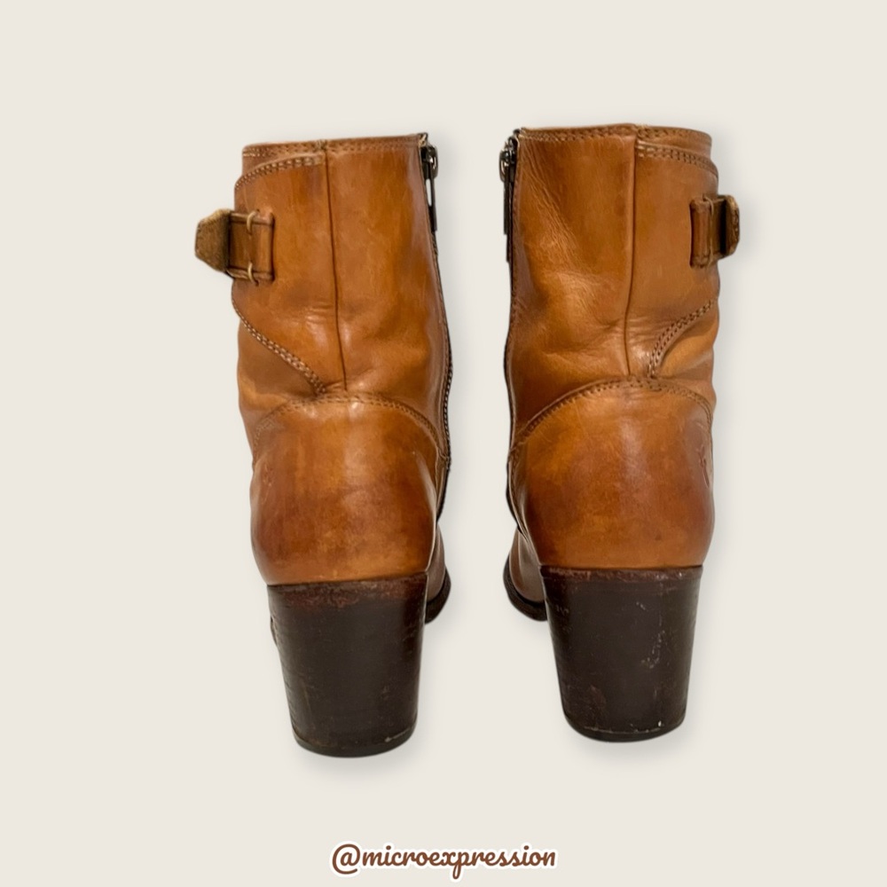 $369 Frye Malorie Button Tan Brown Real Leather Fall Winter Comfy Ankle Bootie - Picture 9 of 14